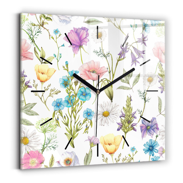 Square glass wall clock Flower Composition