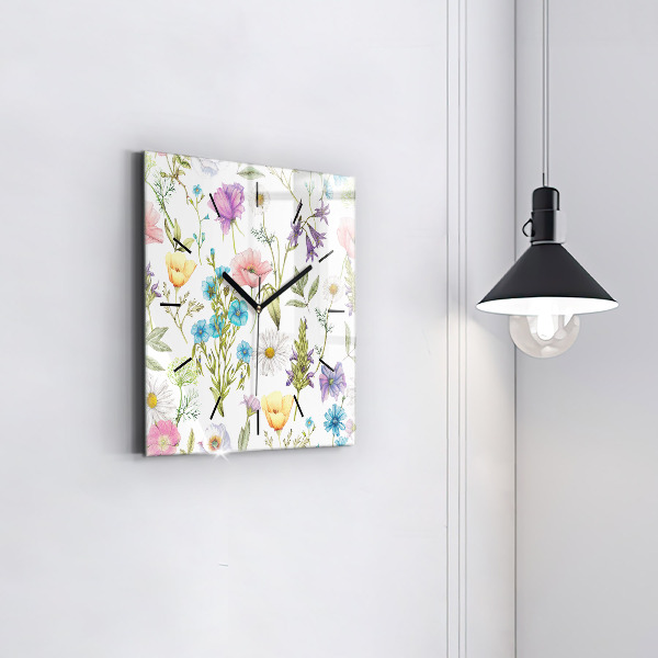 Square glass wall clock Flower Composition