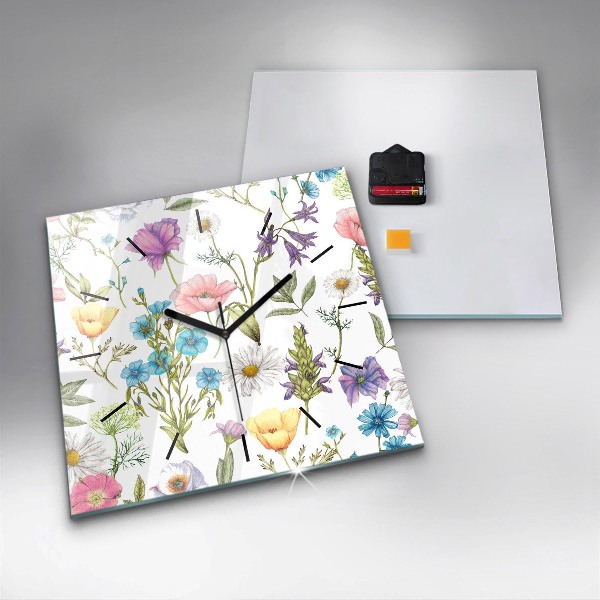Square glass wall clock Flower Composition