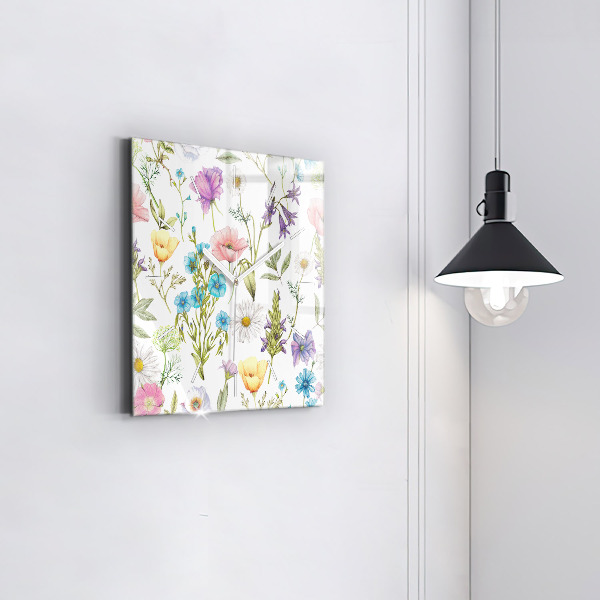 Square glass wall clock Flower Composition