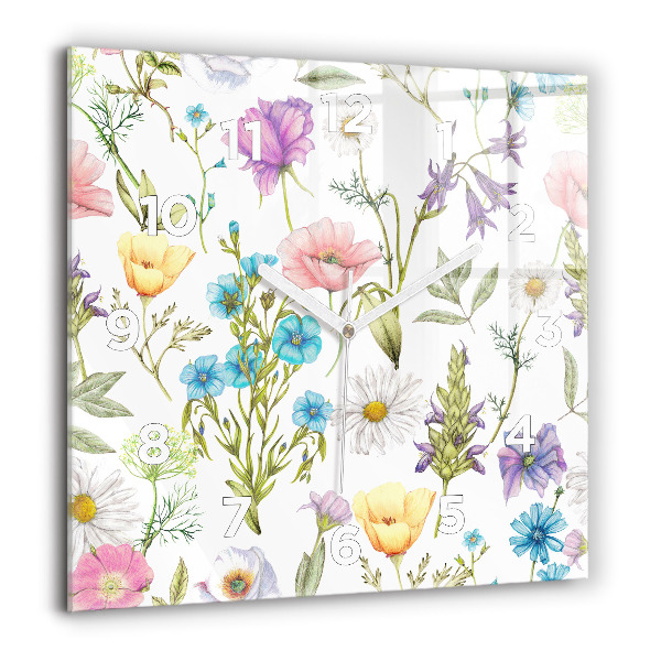 Square glass wall clock Flower Composition
