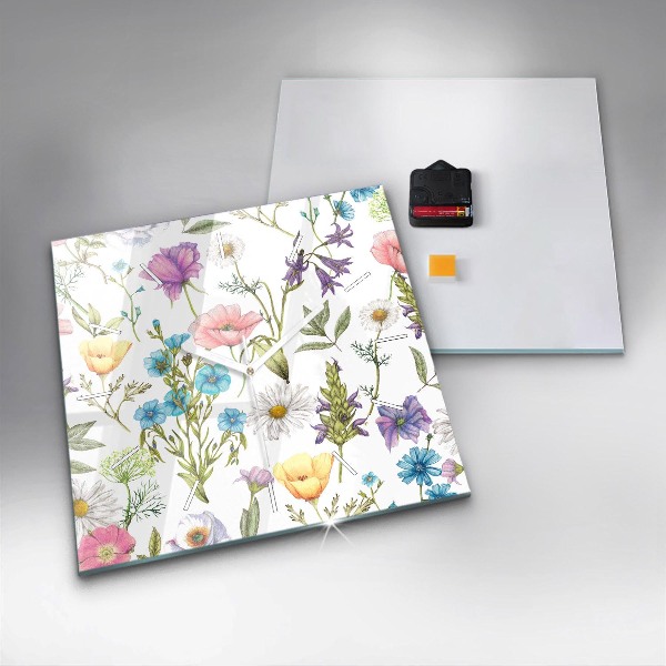 Square glass wall clock Flower Composition