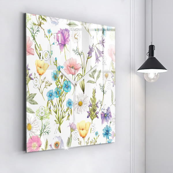 Square glass wall clock Flower Composition