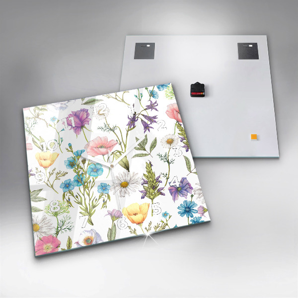 Square glass wall clock Flower Composition