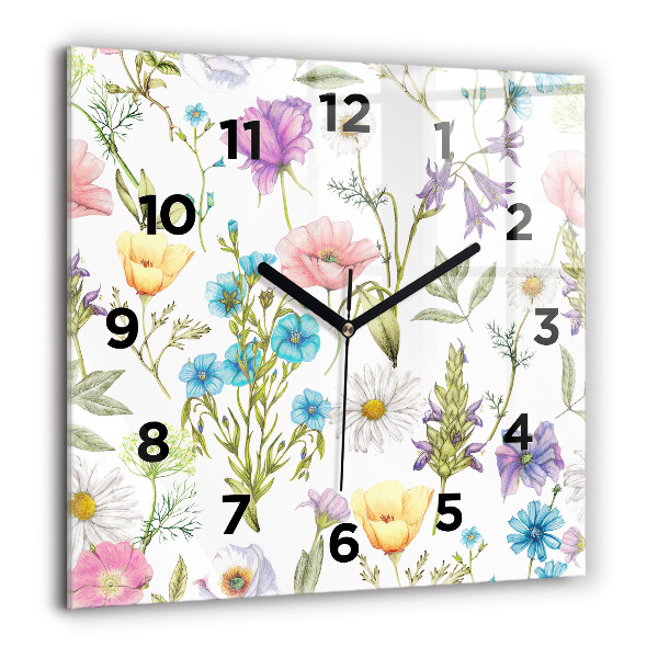 Square glass wall clock Flower Composition