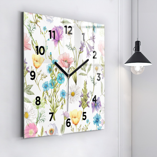 Square glass wall clock Flower Composition