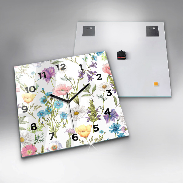 Square glass wall clock Flower Composition