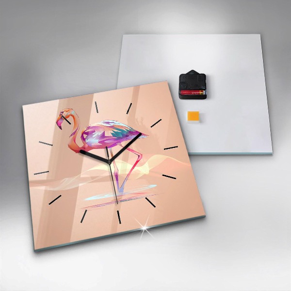 Square glass wall clock Flamingo illustration