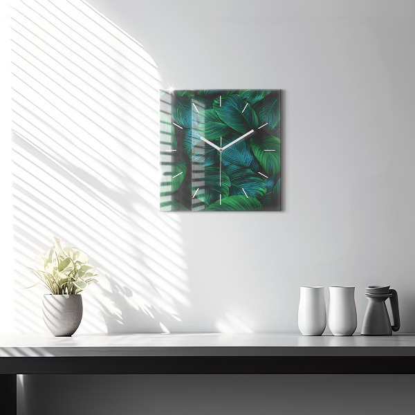 Square glass wall clock Nature leaves