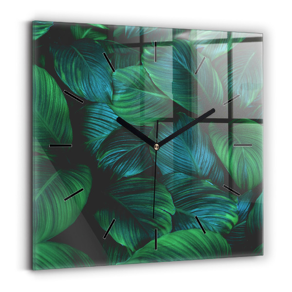 Square glass wall clock Nature leaves