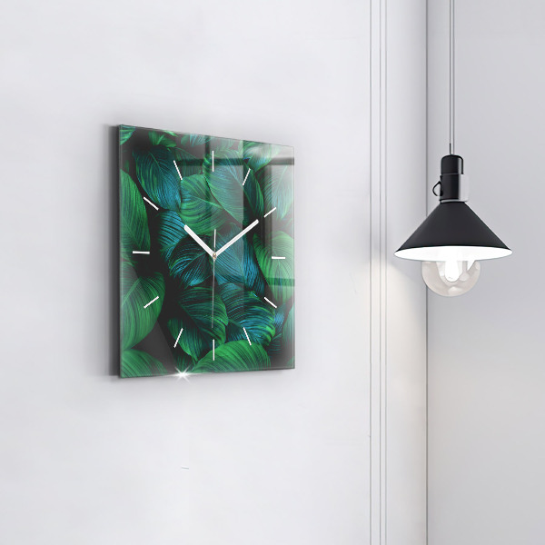 Square glass wall clock Nature leaves