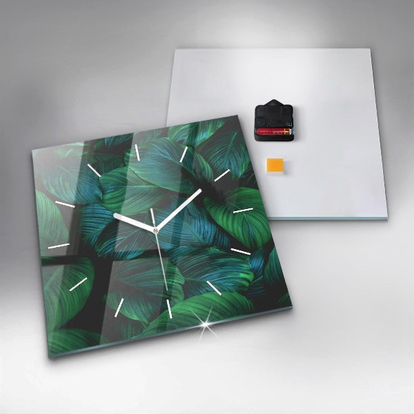 Square glass wall clock Nature leaves