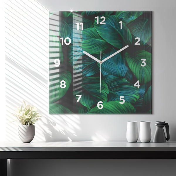 Square glass wall clock Nature leaves