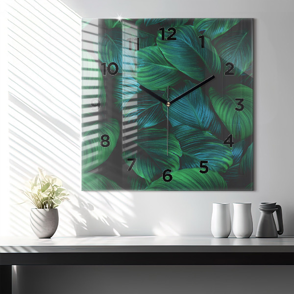 Square glass wall clock Nature leaves