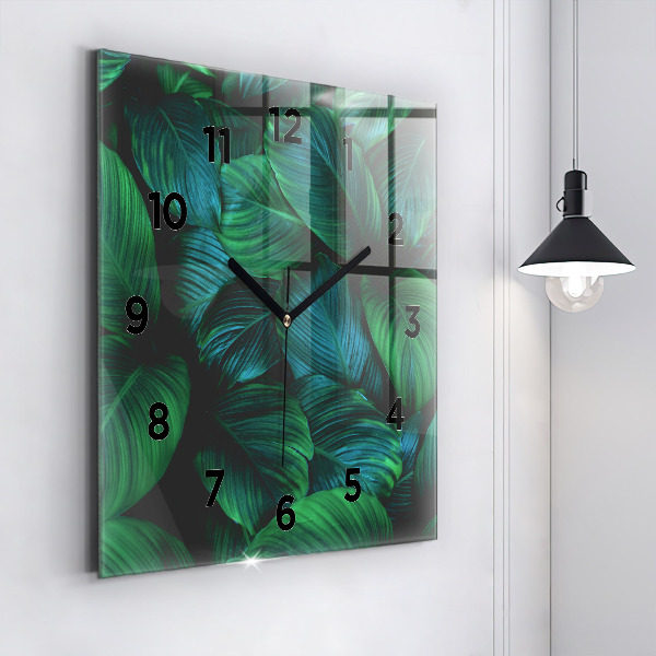 Square glass wall clock Nature leaves