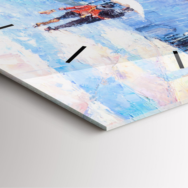 Square glass wall clock Oil art