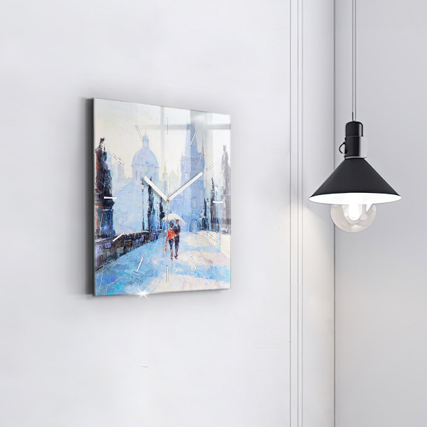 Square glass wall clock Oil art