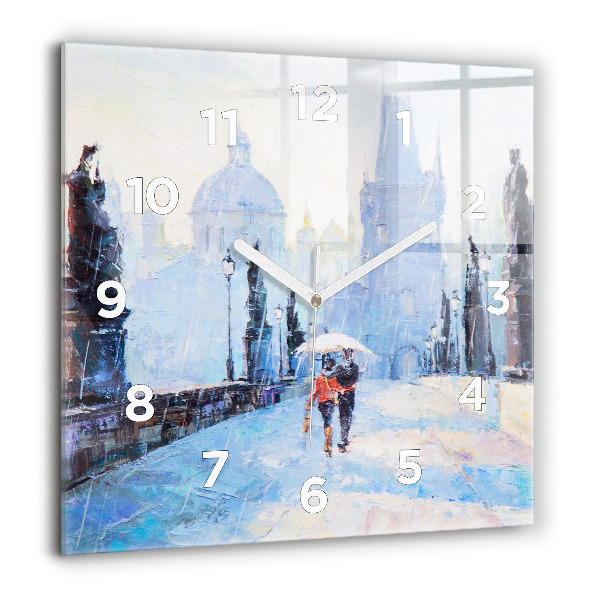 Square glass wall clock Oil art