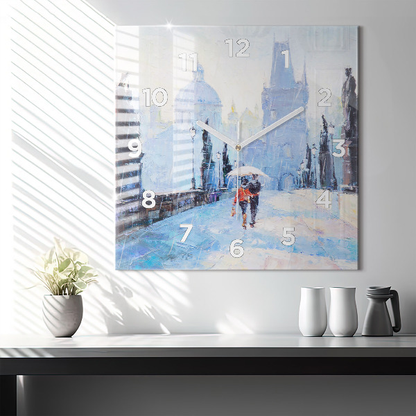 Square glass wall clock Oil art
