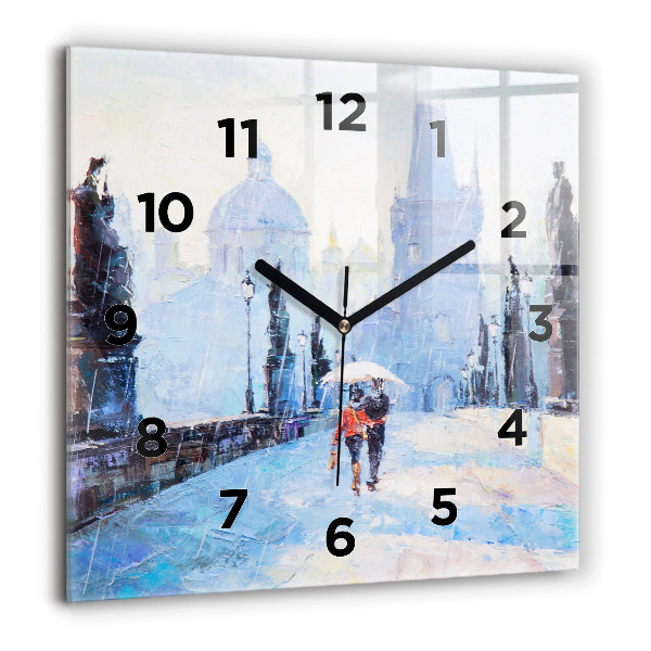 Square glass wall clock Oil art