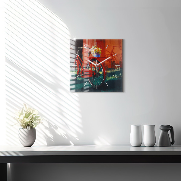 Square glass wall clock Painted bike