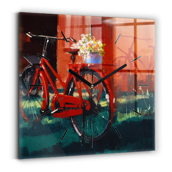 Square glass wall clock Painted bike