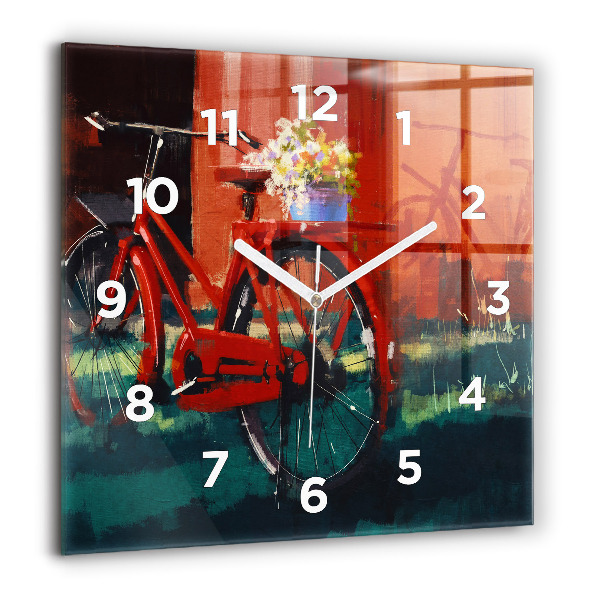 Square glass wall clock Painted bike