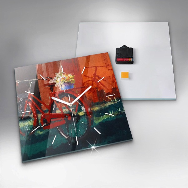 Square glass wall clock Painted bike