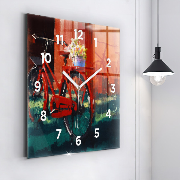 Square glass wall clock Painted bike