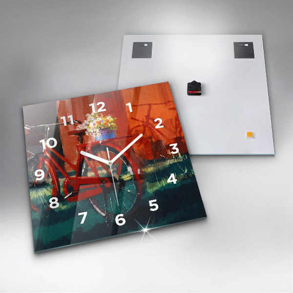 Square glass wall clock Painted bike