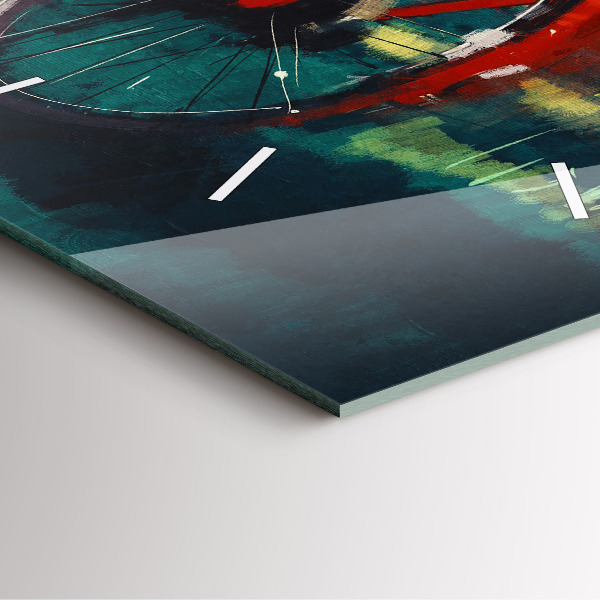 Square glass wall clock Painted bike