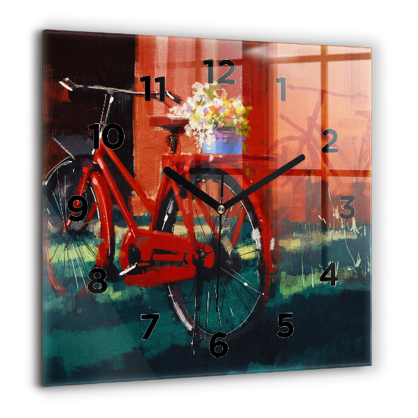 Square glass wall clock Painted bike