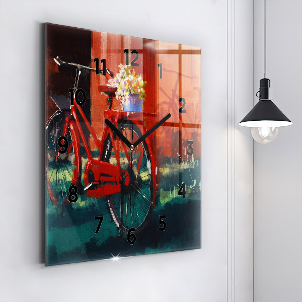 Square glass wall clock Painted bike