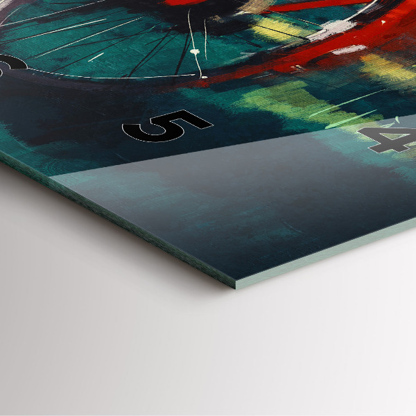 Square glass wall clock Painted bike