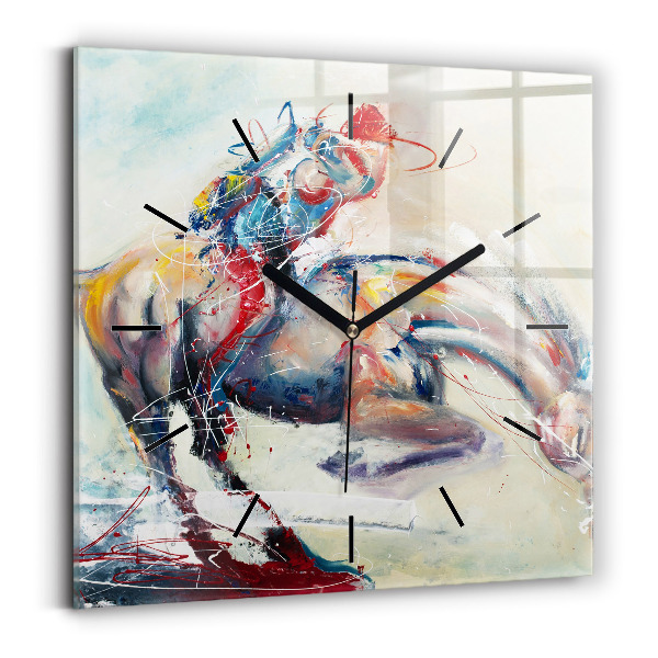 Square glass wall clock Illustration of galloping horses