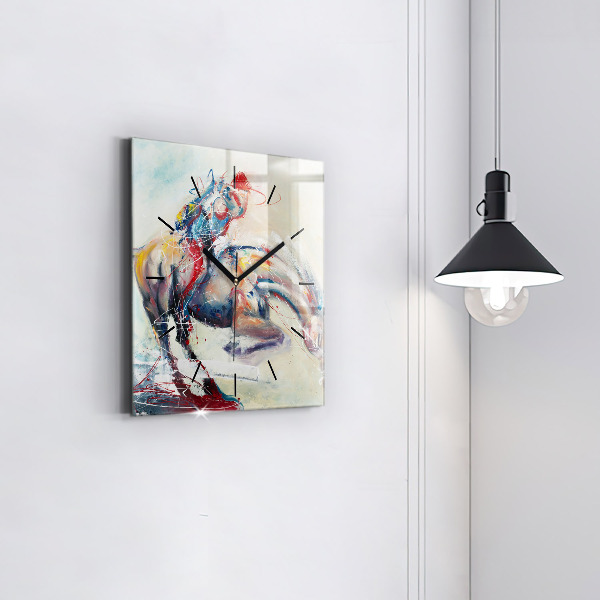 Square glass wall clock Illustration of galloping horses