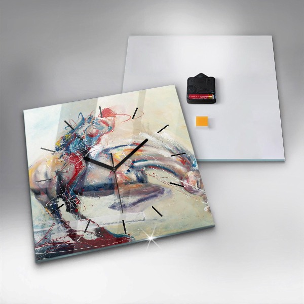 Square glass wall clock Illustration of galloping horses