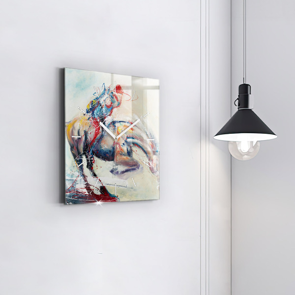 Square glass wall clock Illustration of galloping horses