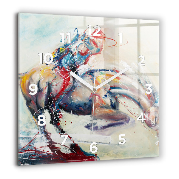 Square glass wall clock Illustration of galloping horses