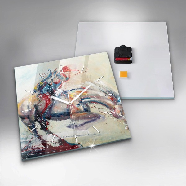 Square glass wall clock Illustration of galloping horses