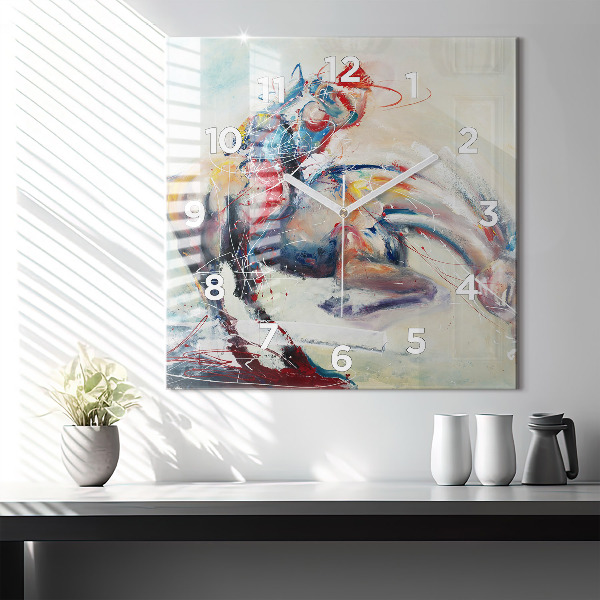 Square glass wall clock Illustration of galloping horses
