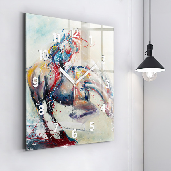 Square glass wall clock Illustration of galloping horses