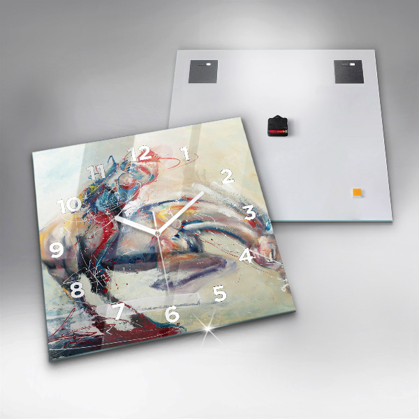 Square glass wall clock Illustration of galloping horses