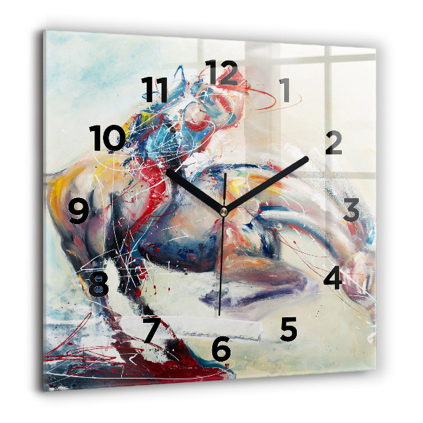 Square glass wall clock Illustration of galloping horses