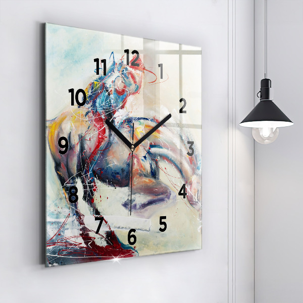 Square glass wall clock Illustration of galloping horses