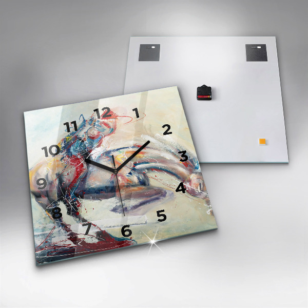 Square glass wall clock Illustration of galloping horses