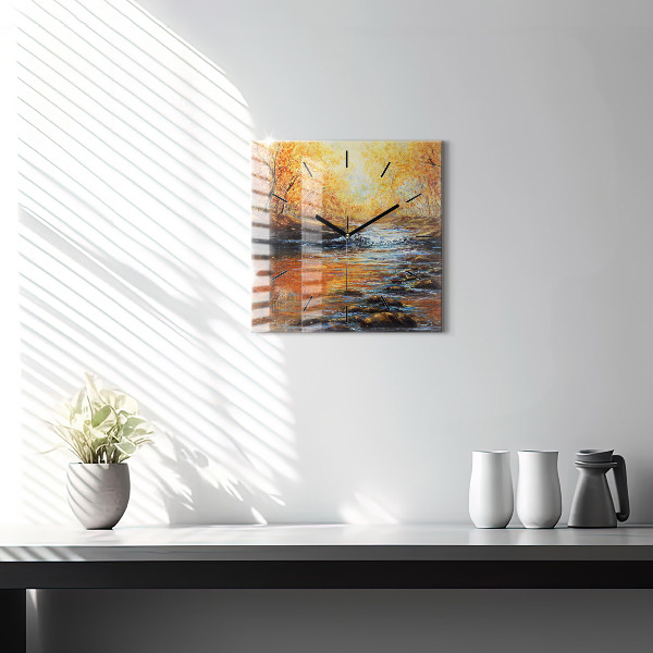 Square glass wall clock Artistic art