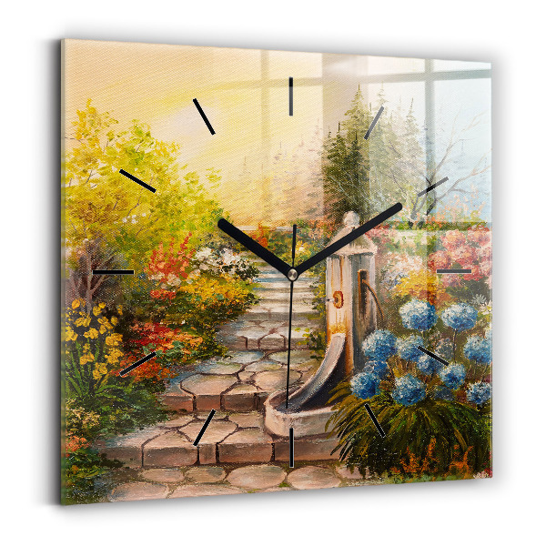 Square glass wall clock Oil composition in the forest