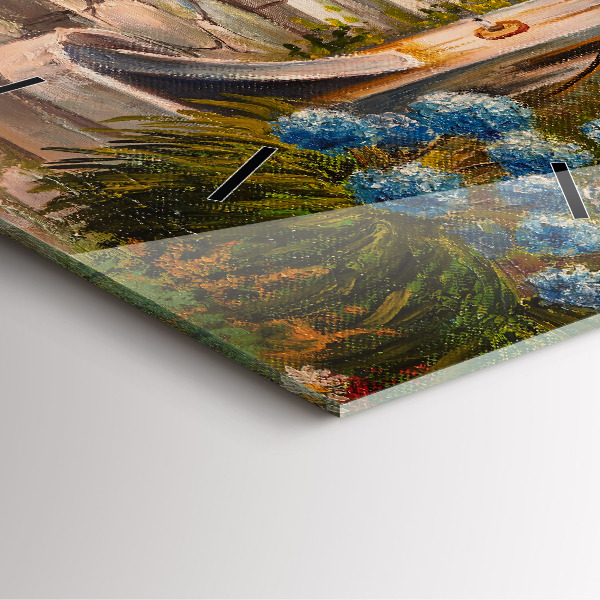 Square glass wall clock Oil composition in the forest