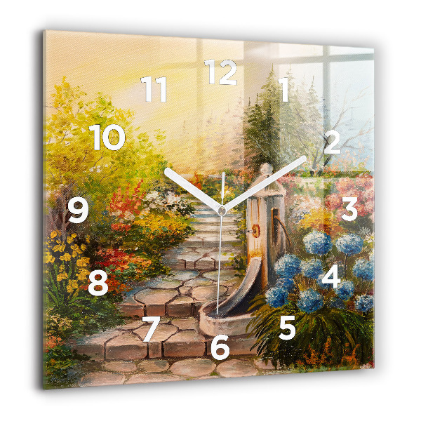 Square glass wall clock Oil composition in the forest